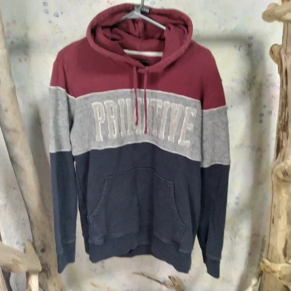 Primitive patch spellout graphic colourblock men's sweatshirt hoodie size M - Picture 1 of 9